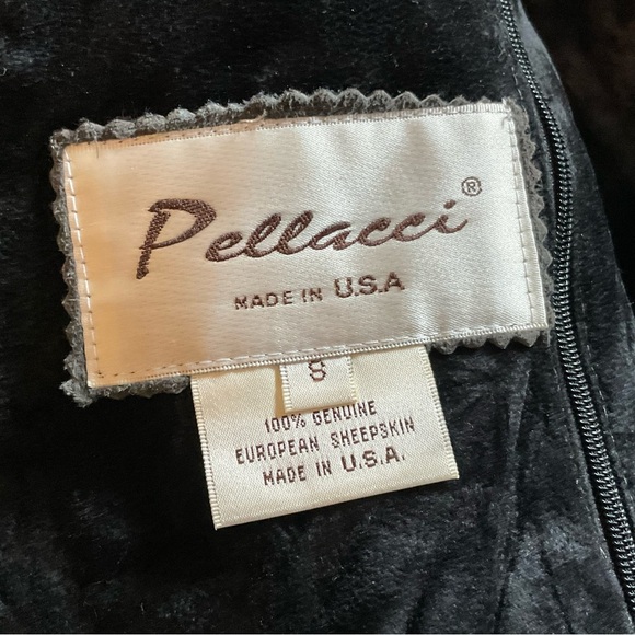 Pellacci Made in USA Charcoal Gray European Sheepskin Coat, Sable Mink Trim - Picture 2 of 16